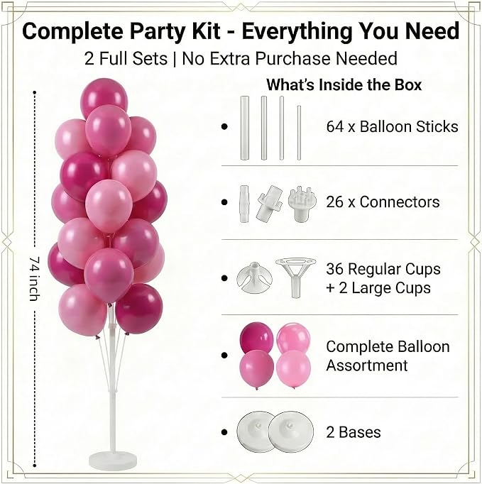 Balloon Column Kit Set of 2,5FT Balloon Tower Stand with Water Fillable Base&Pole,Pink Pillar Backdrop Decoration for Birthday,Baby Shower,Wedding,Bachelorette Party
