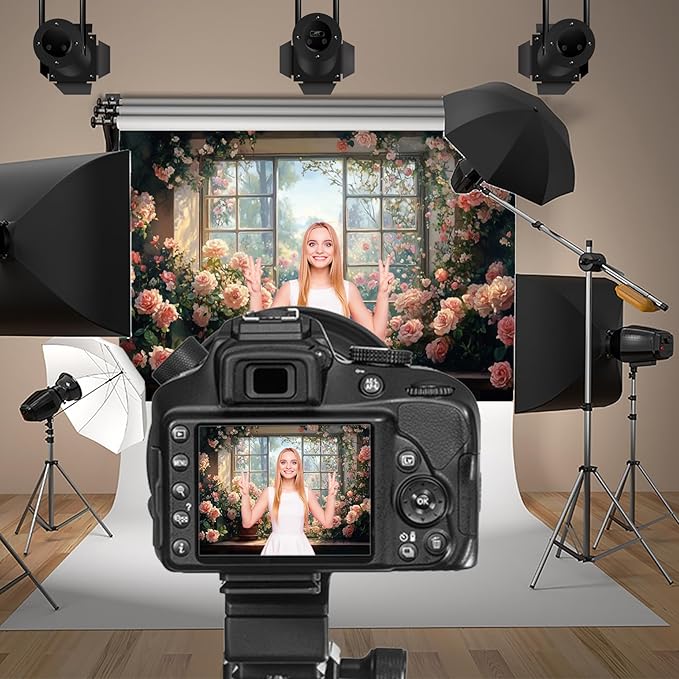 Baocicco 15x10ft Window Floral Backdrop Photography Flowers Wedding Bridal Shower Photography Background Retro Oil Painting Flower Banner for Girls Women Birthday Newborn Party Decorations Props