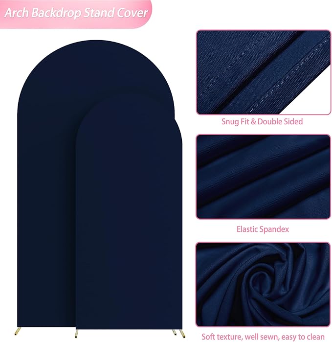 Wokceer Wedding Arch Backdrop Cover 7.2FT, 6FT Set of 2 Spandex Fitted Navy Blue Arch Covers for Round Top Chiara Arch Backdrop Stands Cover for Birthday Party Ceremony Decor