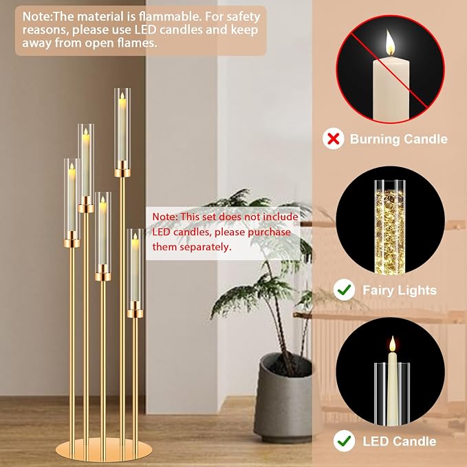 Candelabra Centerpieces for Tables,42'' Tall 5 Arms Candlesticks Holder with Lampshade,Wedding Centerpieces,Gold Candle Holders for Wedding,Home Decoration Housewarming Gift,Fit LED Candles