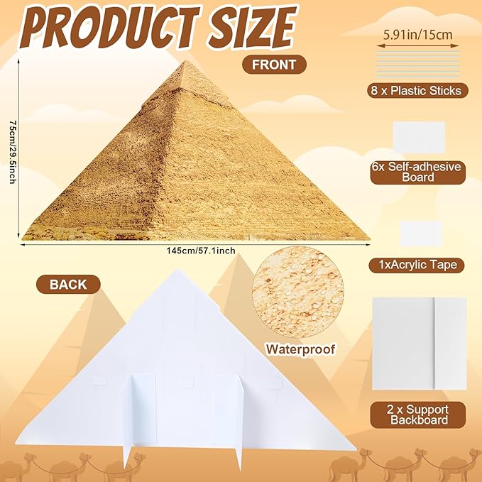 4.8 Ft Pyramid Cardboard Cutout Life Size Egyptian Pyramid Standee Ancient Egypt Stand Up Backdrop Props for Party Events Decoration Indoor Outdoor Classroom Museum Exhibit Photo Booth