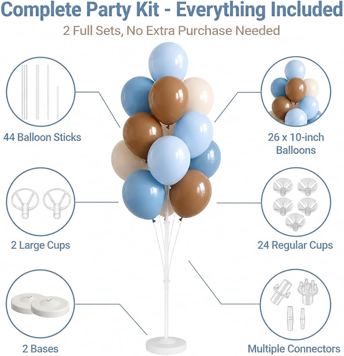 Balloon Column Stand Kit Set of 2 Included-Retro Ice Mist Macaron Balloon Sticks with Base&Pole,Backdrop Decoration for Metallic Chrome Wedding, Baby Shower,Birthday,Anniversary Party（denim brown）