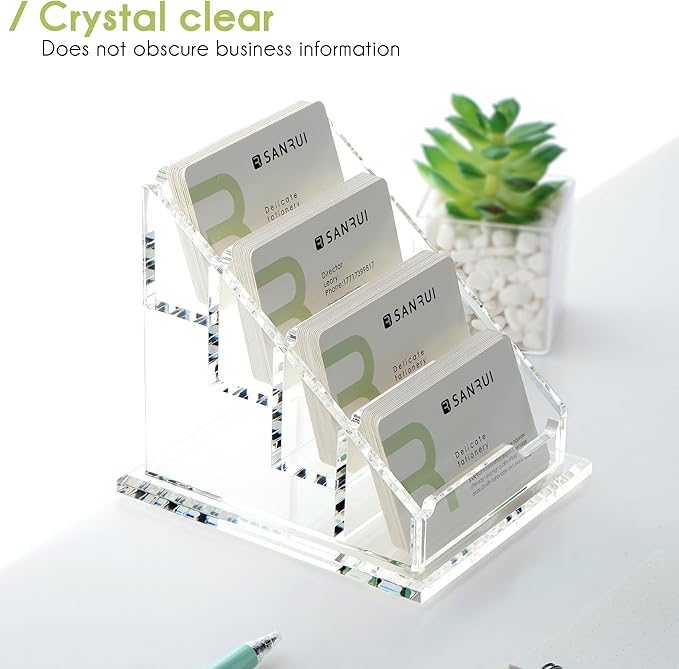 YUXUN Business Card Holder for Desk-4 Tier 4 Slot, Acrylic Business Cards Display Stand, Multiple Business Card Holder for Women Men, Desk Organiser Name Card Holders for Exhibition, Home, Office