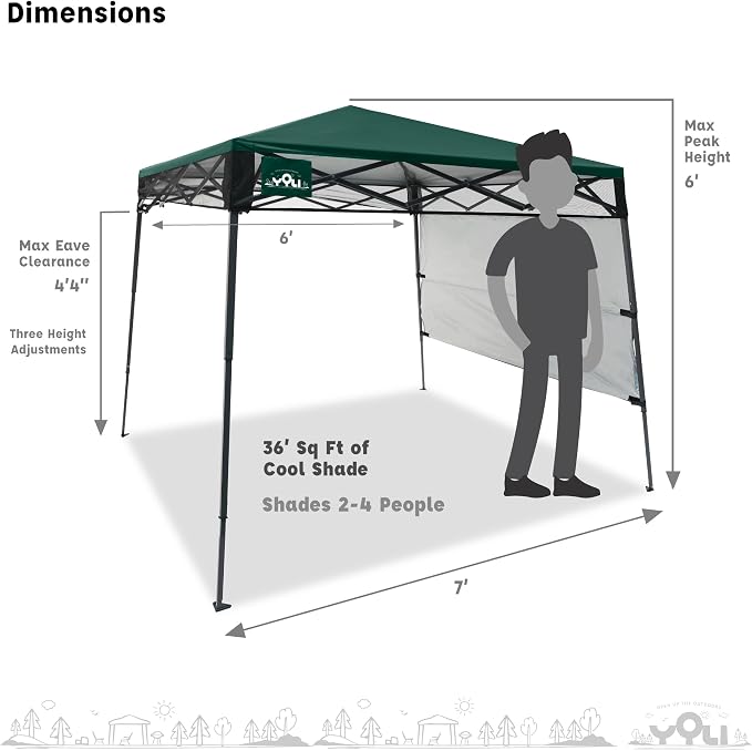 YOLI Go!Shade 36 Instant Pop-Up Canopy, 7x7 Lightweight Backpack Shelter with Attached Wall & UV Protective Top - Deep Forest Green