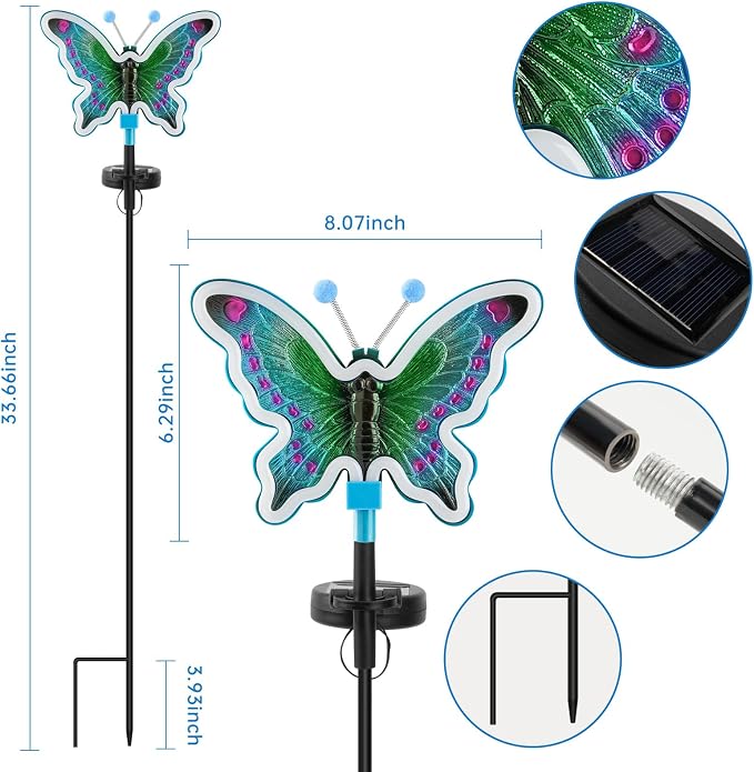 Solar Butterfly Lights Outdoor,Butterfly Solar Lights for Outside, Solar Garden Decor, Outdoor Garden neon Lights,Pathway Butterfly Lights, Gifts for mom (Light Blue,2pack)