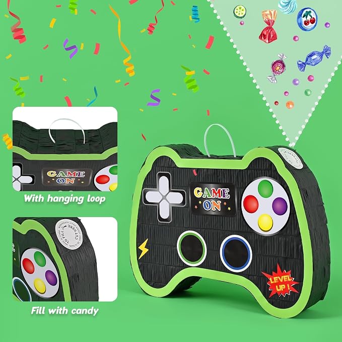 WERNNSAI Video Game Controller Piñata - Game Party Supplies Piñata Bundle with Blindfold and Bat for Boys Kids Gaming Theme Birthday Party Game Carnival Activity Decorations (15.7" x 12.2" x 3.1")