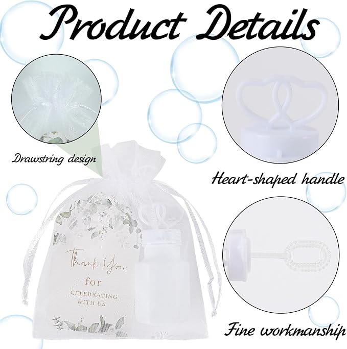 WAYASDCU 100 Sets Wedding Party Favors White Mini Bubble Bottles Greeting Card Goodie Bag Wedding Bubbles for Guests, Anniversary, Engagement, Celebration