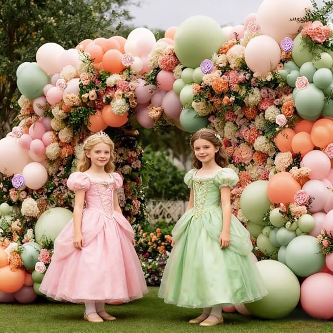 Pastel Green Pink Balloon Arch Double Stuffed Pink Dusty Green Mauve Peach Blush Balloon Garland Kit Artificial Flower Leaves for Baby Shower Wedding Birthday Floral Princess Easter Tea Party Decor
