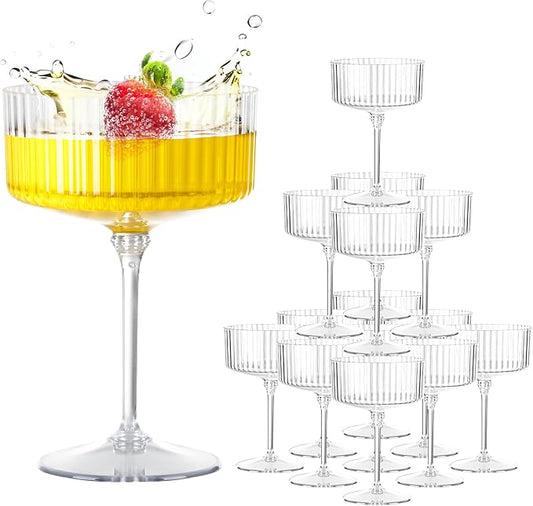 LIYH 20 Pcs Plastic Champagne Glasses 10 Oz Cocktail Coupe Glasses Champagne Flutes Plastic Coupe Cups Disposable Martini Cups Perfect for Bar Cocktails Martinis Parties