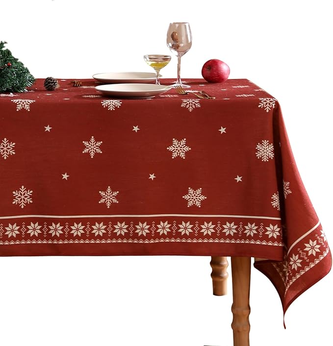 ISAENNE Designer Vintage Linen Square Large Tablecloth,67"x67"-Carol C | French Elegant Table Cloth for Square Table,Red,Durable,Heavyweight,Dining Room,Kitchen,Tea Party,Thanksgiving,Christmas