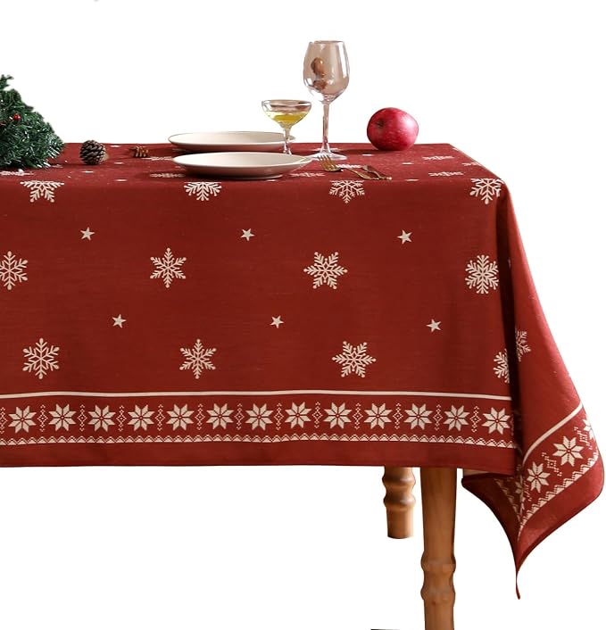 ISAENNE Designer Vintage Linen Rectangular Tablecloth,87"x55"-Carol C | French Elegant Table Cloth for Rectangle Table,Red,Decor,Heavyweight,Dining Room,Kitchen,Tea Party,Thanksgiving,Christmas