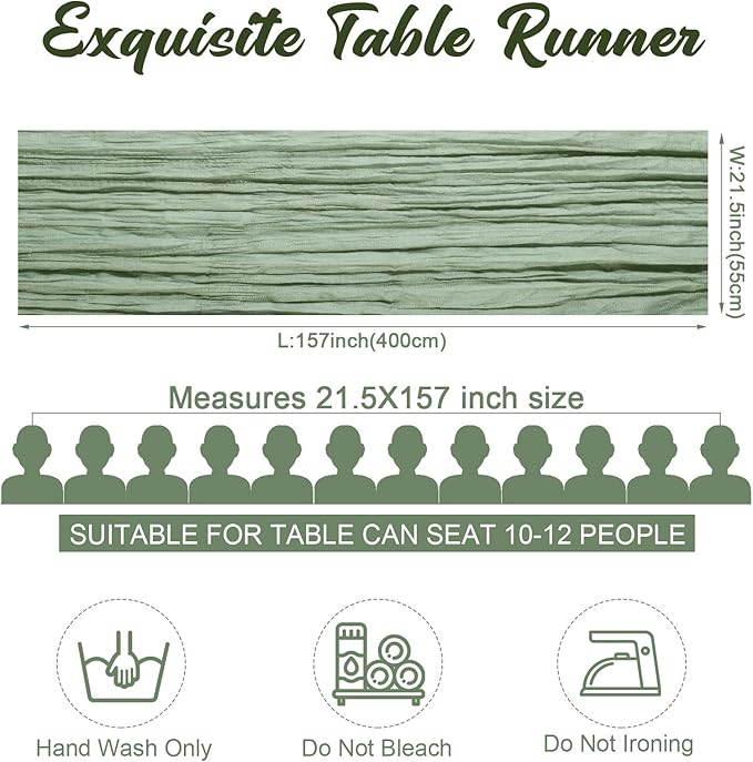 Foaincore 12 Pack Cheesecloth Table Runner 13ft Boho Gauze Table Runner Rustic 157" Long Cheese Cloth Romantic for Wedding Bridal Baby Shower Arbor Decor(Green)
