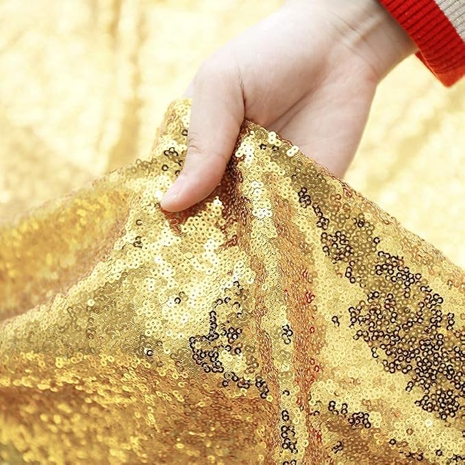 Poise3EHome Gold Sequin Backdrop Curtain, 2 Panels 2Ft x 8Ft Glitter Photography Background for Party Baby Shower Wedding Birthday Christmas Thanksgiving Halloween Decoration