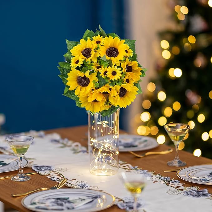 BLOSMON Sunflower Artificial Flowers Ball - 2 Pcs Fake Sunflower Flowers CenterPieces Decoration for Wedding Table Silk Kissing Floral Arrangements for Home Party Event DIY Decor | Wedding Table Decoration Artificial Floral Arrangements - Faux Silk Kis...