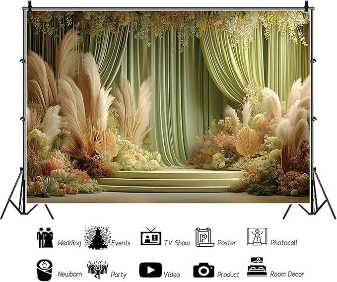 Baocicco Green Wedding Curtains Backdrops 12x10ft Fairytale Flowers Fantasy Engagement Photography Background for Bridal Shower Anniversary Decorations Birthday Bride to Be Party Banner Photo Booth