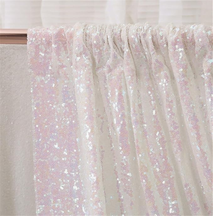 Eternal Beauty White Iridescent Sequin Backdrop, 20x10 Ft Glitter Background Curtains for Shimmer Photography Party Wedding Birthday Back Drop Decor