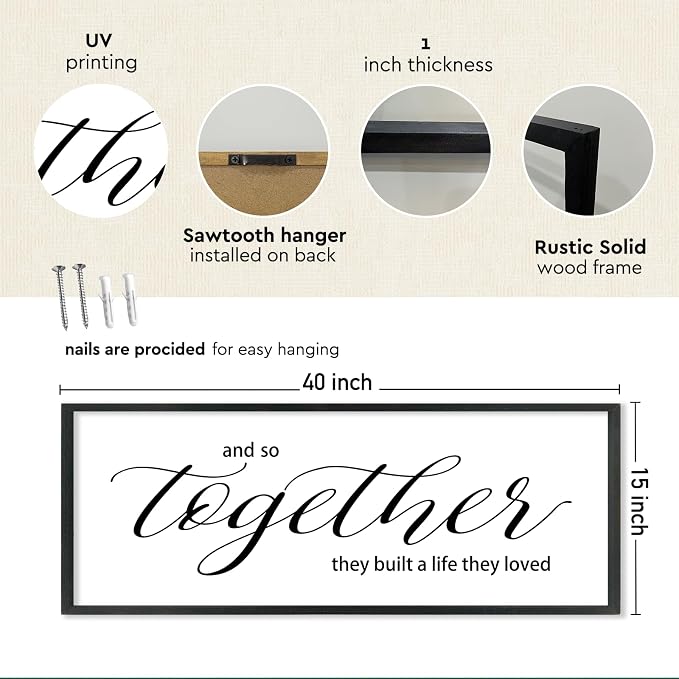 Couples Quote Sign And So Together They Built a Life They Loved Wall Art | Farmhouse, 40x15 Inch Rustic Large Black Wood Frame, Above Bed Decor for Master Bedroom, Wedding Idea, Ready to Hang