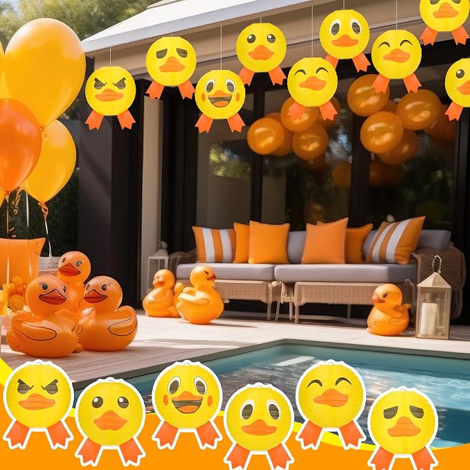 Panelee 12 Pcs Rubber Duck Party Decorations Paper Lanterns 8 Inch Hanging Round Paper Party Decorations for Holiday Indoor Outdoor Supplies