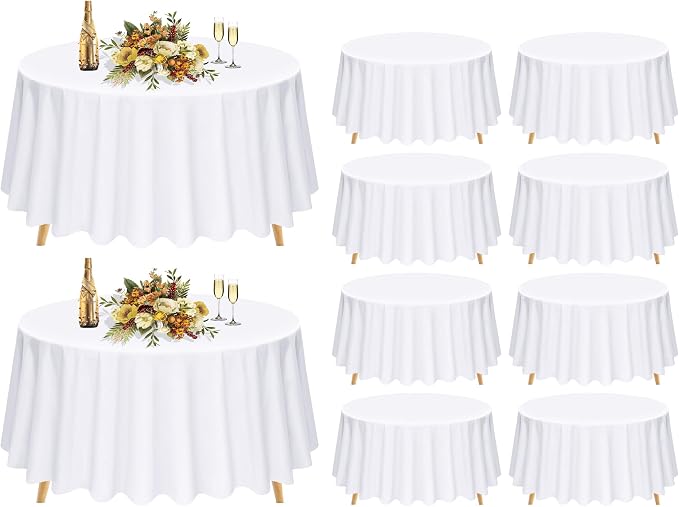 Pesonlook 10 Pack 90 Inch White Round Table Cloths, Premium Polyester Round Tablecloth Wrinkle Resistant Washable TableCover for Wedding, Party, Dining,Banquet,Buffet Table