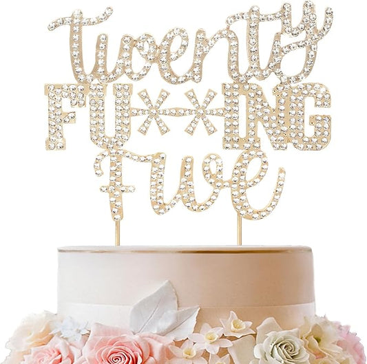 LINGTEER Happy 25th Birthday Funny Gold Rhinestone Cake Topper - Cheers to 25 Years Old Birthday Party,Twenty-Five Cake Centerpieces Topper Decorations Gift Sign.