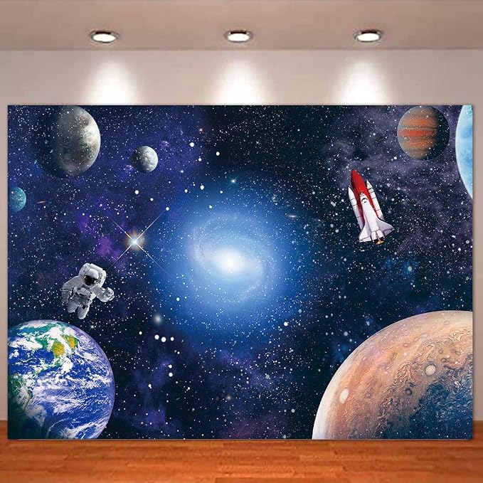 9x6 FT Outer Space Photo Backdrop Kids Astronaut Theme Birthday Party Decoration Universe Galaxy Stars Newborn Baby Shower Photography Background Decor Supplies