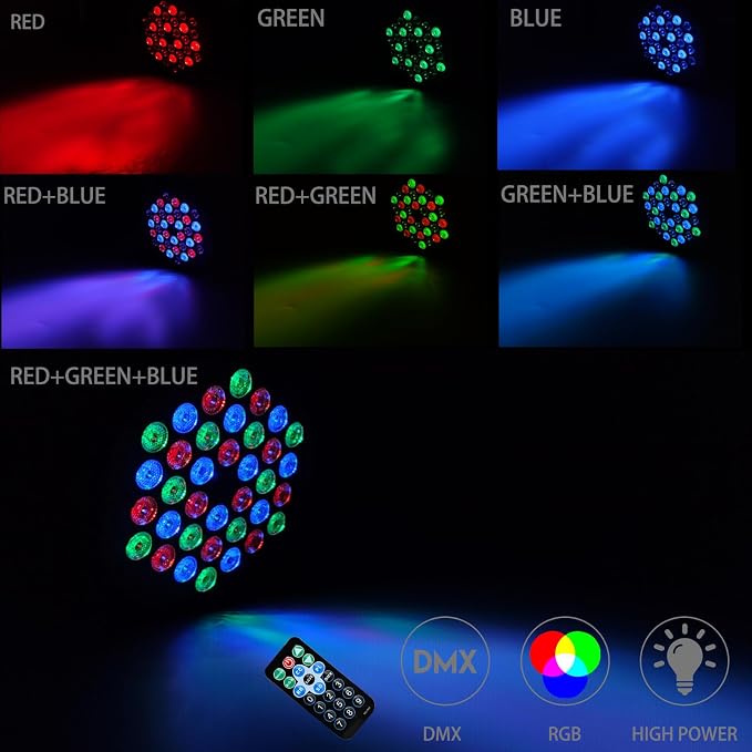 Manalete 36 LED Stage Lights, Par Light with Remote & DMX Controlled Sound Activated Uplights for Events Wedding Birthday Christmas Music Show Dance Party DJ Lighting, 4 Pack, Black