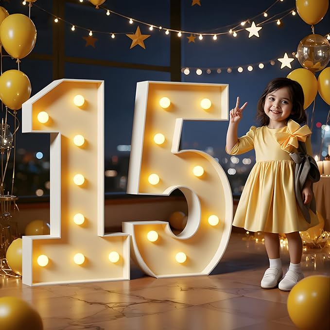 Marquee Numbers 3 Feet Tall Large Light Up Numbers 15th Birthday Decorations Big Yellow Light Outdoor Anniversary Decorations Balloon Arch Kit Party Backdrop 15