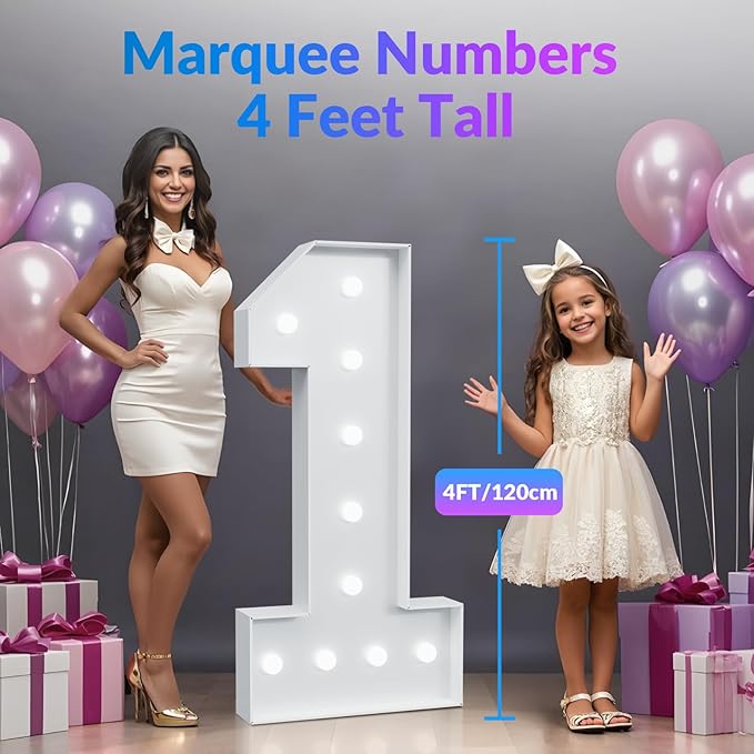 JoyMuse 4FT Marquee Numbers 3, Large Light Up Numbers 3 for 3rd 30th Birthday Decorations Cool White Light Number 3 for Anniversary Birthday Party Decor