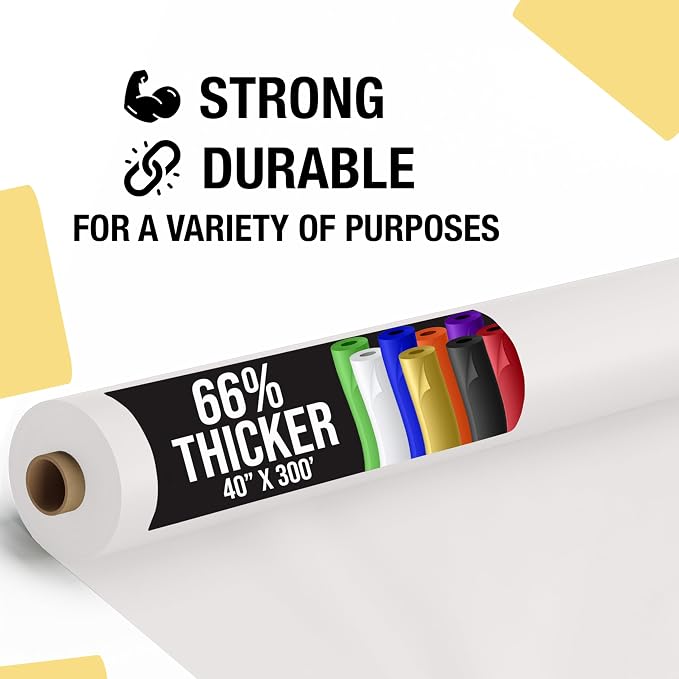 Party Solids 66% Thicker Premium White Plastic Table Cover Roll 40" X 300' Table Cloth Plastic Cover Roll Quality Thick Banquet Rolls Disposable Tablecloth Rolls Strong American Based Company