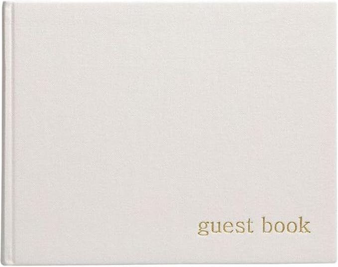 Pearhead Linen Guest Book, Ivory with Gold Script, Gender Neutral Event Keepsake, Graduation, Baby Shower or Wedding Bridal Shower Party Sign-In Book, 100 Blank Pages, 7 x 9