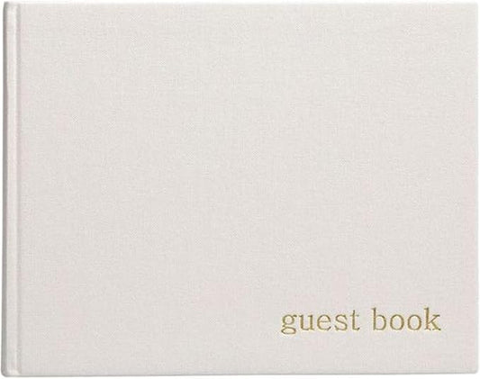 Pearhead Linen Guest Book, Ivory with Gold Script, Gender Neutral Event Keepsake, Graduation, Baby Shower or Wedding Bridal Shower Party Sign-In Book, 100 Blank Pages, 7 x 9