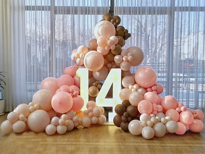 Light Pink Balloons Garland Arch Kit Double Stuffed Matte Pastel Pink Brown Cream Peach Latex Balloon Different Sizes 18 12 10 5In Coffee Ballon for Baby Shower Gender Reveal Birthday Party Decoration