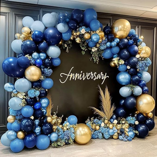 Navy Blue Gold Balloon Arch Kit Double Stuffed Royal Dusty Blue Gold Balloon Garland Latex Pastel Dark Different Sizes for Graduation Birthday Wedding Baby Shower Anniversary Father's Day Decor