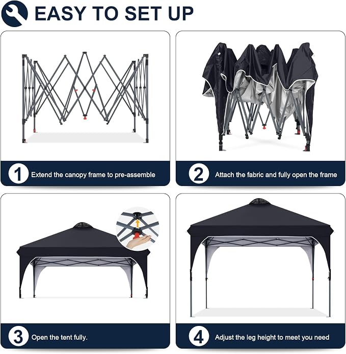 COOSHADE Pop Up Canopy Tent, 10x10 Easy Setup Instant Canopy Sun Shelter Beach Tent, Portable Sports, Black