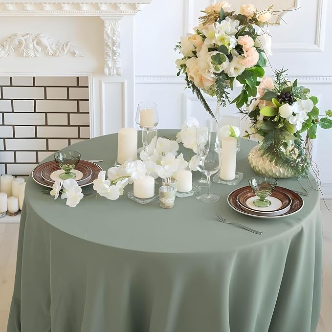 8 Pack Sage Green Round Tablecloth 90 Inch Round Table Cloth, Wrinkle Resistant and Washable Tablecloth Polyester Fabric Table Cloth Round Cover for Dining Wedding Banquet Party
