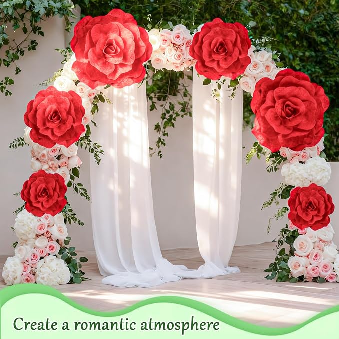 Norme 3 Pcs Giant Artificial Flowers Decoration 12, 16, 20 Inch Large Rose Petals Giant Flowers Large Red Rose for Wedding, Home Decor, Anniversary Birthday Valentine's Day