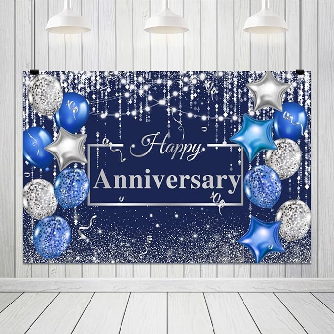 Happy Anniversary Backdrop 7x5ft Navy Silver Glitter Diamond Background for Wedding Anniversary Bridal Shower Party Decorations Photo Backdrops Miss to Mrs Photography Background
