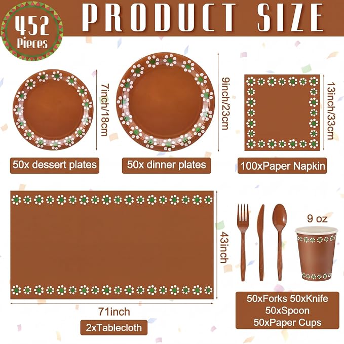 Vesici 452 Pcs Cielito Lindo Party Decoration Platos De Barro Mexicanos Mexican Plates Fiesta Tablecloth Talavera Paper Napkins Clay Cups Tableware Set for Cinco De Mayo Baby Shower Wedding, Serve 50