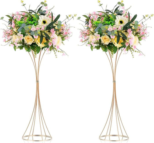 NUPTIO 2 Pcs Trumpet Vases for Centerpieces 26in Tall Gold Vase, Wedding Centerpieces for Tables, Artificial Arrangement Flower Stand for Anniversary Party Birthday Event Aisle Home Reception Decor