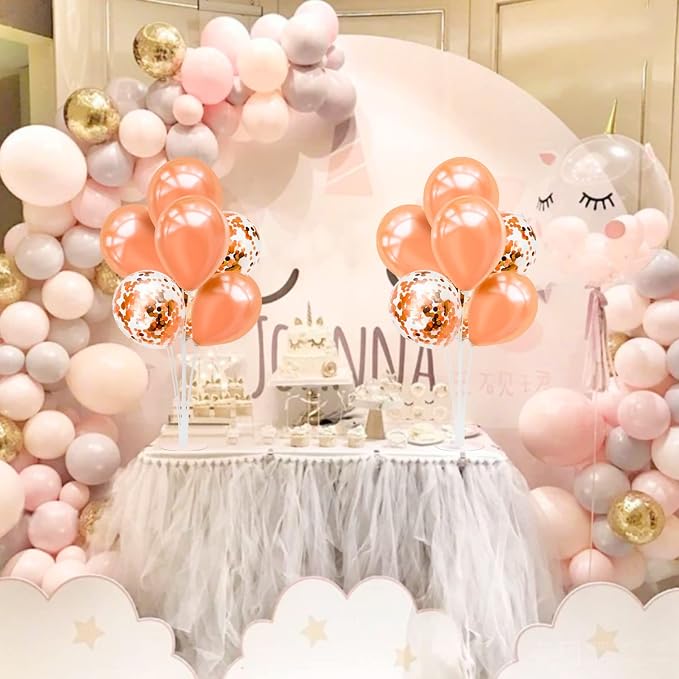 ZJDHPTY 4Set Rose Gold Balloon Stand Table Centerpieces Party Decor | Birthday Graduation Baby Shower Bridal Shower Bachelorette Anniversary Wedding Retirement Decoration New Years Party Supplies