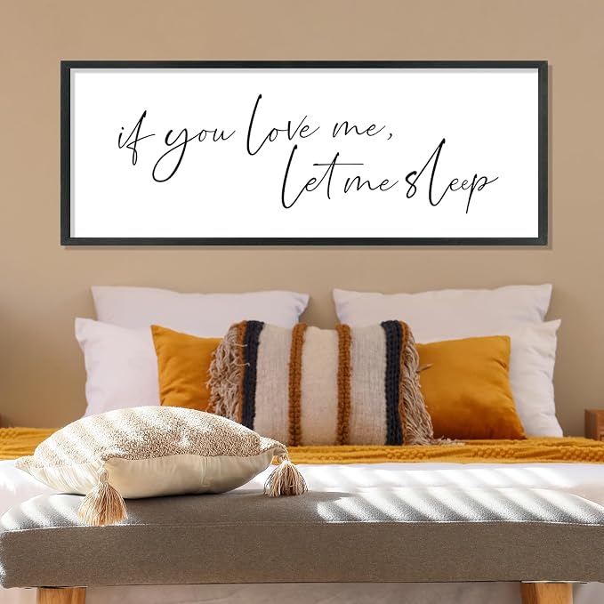YWJKWLGS If You Love Me Let Me Sleep Bedroom Wall Art Above Bed | 32x12 Inch Rustic Black Wood Framed Funny Sleep Sign Wall Decor for Master Room Over Bed, Sleep Lovers Her Him