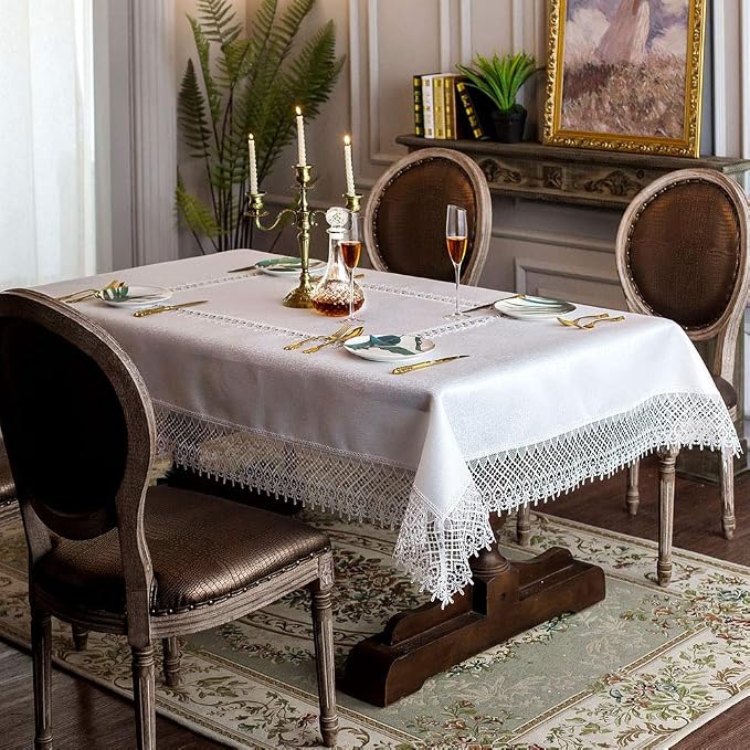 ARTABLE Lace Table Cloths Rectangle Fall Antique Flower Decor Macrame Tablecloth for Outdoor Farmhouse Rustic Kitchen Party Birthday Picnic (White-2, 60 x 120 Inch)