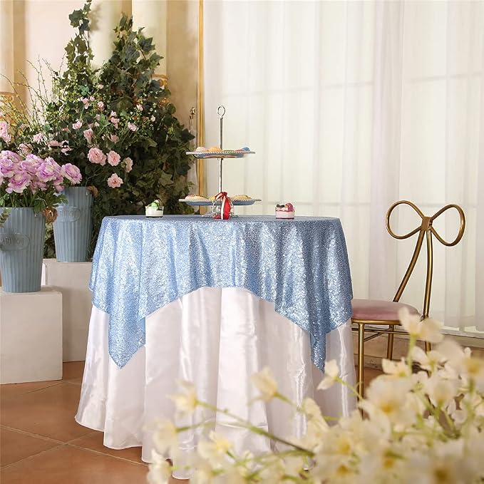 Eternal Beauty Baby Blue Tablecloth, 50x50 Inch Square Rectangle Table Cover for Cake Dessert Exhibition Party Birthday Events