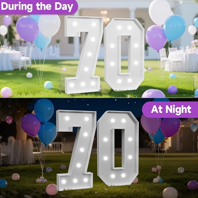 3FT Marquee Numbers 70 with Lights, Large Light Up Numbers Sign for 70th Birthday Party Decorations, Anniversary Celebration Backdrop Decor for Women and Men