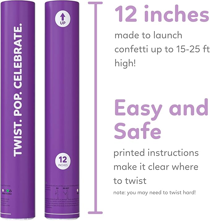 Purple Powder Cannons Smoke Bombs Biodegradable Poppers | 2 Pack | Launch 25 ft Far | 12 inch | Decorations For Photoshoots, Gender Reveal, Celebrations, Festivals, and Parties | TUR Party Supplies