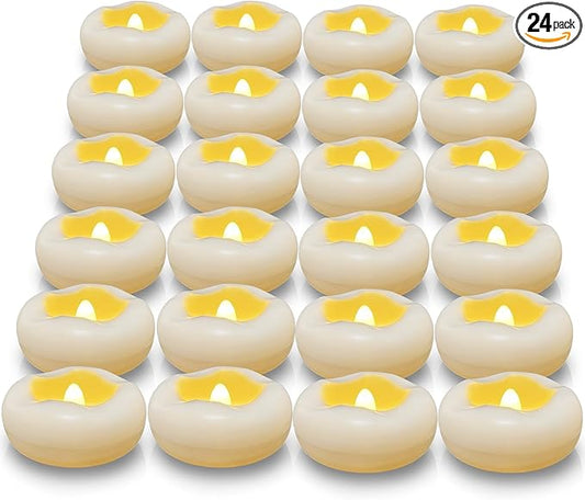 Floating Candles, Water-Activated 2.3" Flameless LED Candle 150+ Hours Waterproof Plastic White Battery Operated Candle for Centerpieces, Cylinder Vases Table Decorations Wedding Pool Party 24 Packs