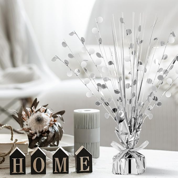 Crowye 6 Pcs Silver Metallic Foil Spray Centerpiece Table Decoration Silver Round Spray Centerpiece for Party Table Decor for Holiday Birthday Party