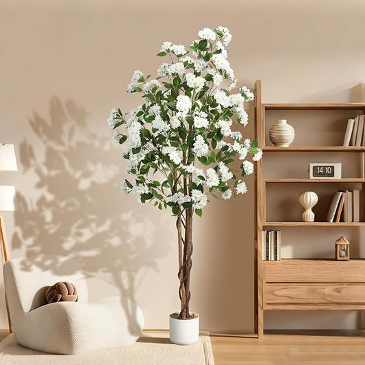 Garvee Artificial Osmanthus Tree, 6 ft Faux Osmanthus Plant in Pot with 252 Lifelike White Flowers & Natural Wood Trunk, Fake Floor Flower Trees for Indoor Outdoor Decor