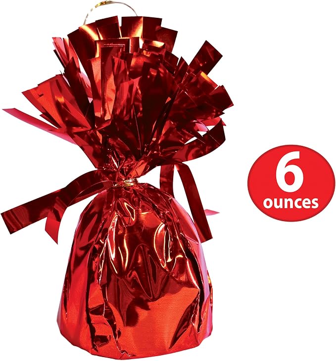 Beistle Metallic Plastic Wrapped Balloon Weight Holders For Birthday Party Decorations, Red - 6 Piece