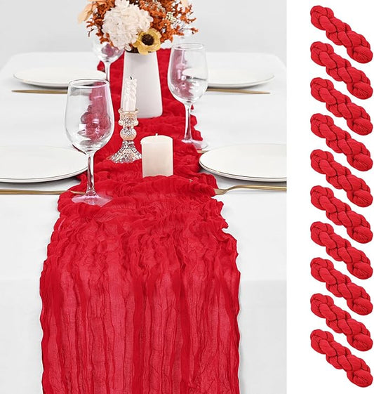 10 Pack Red Table Runner 10Ft Cheesecloth Table Runner Boho Gauze Cheese Cloth Table Runners Romantic Long Sheer Fabric Table Runners for Wedding Party Bridal Shower